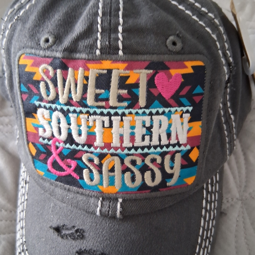 KBETHOS Gray “Sweet Southern & Sassy” Strapback Hat One Size Pink & Gray NWT - Picture 2 of 6